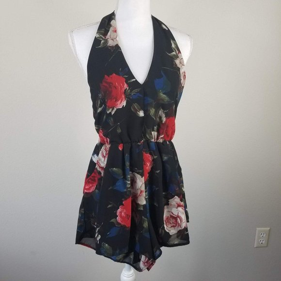 Foreign Exchange / S / Black Floral Halter Romper - Picture 2 of 4